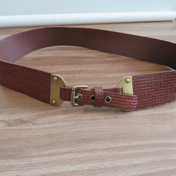 FOSSIL Textured Cognac Brown Leather Chunky Y2K Belt Festival - Women's Size L - Picture 2 of 10